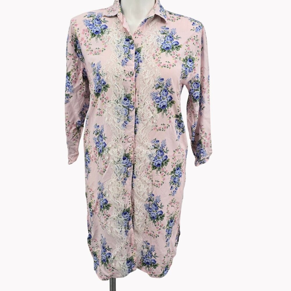 Victoria Secret Gold Label Petite Small Floral Lace Trim Nightshirt